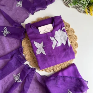 Kota doriya appliqué work Aline Kurti with pants and dupatta