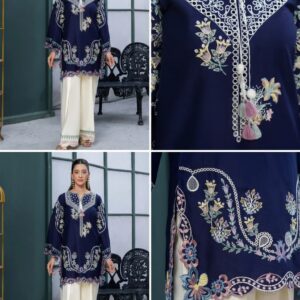 2pcs Dhanak Batik Royal Blue Embroidery SR-16